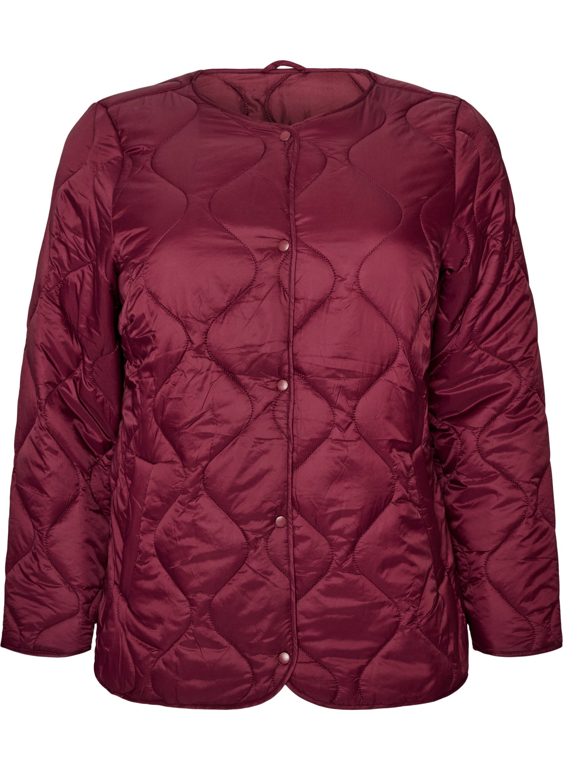 Quilted jacket with press studs and round neck