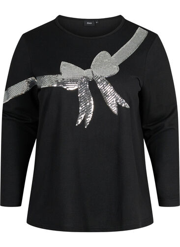 Christmas jumper with sequins, Black Bow Silver, Packshot image number 0