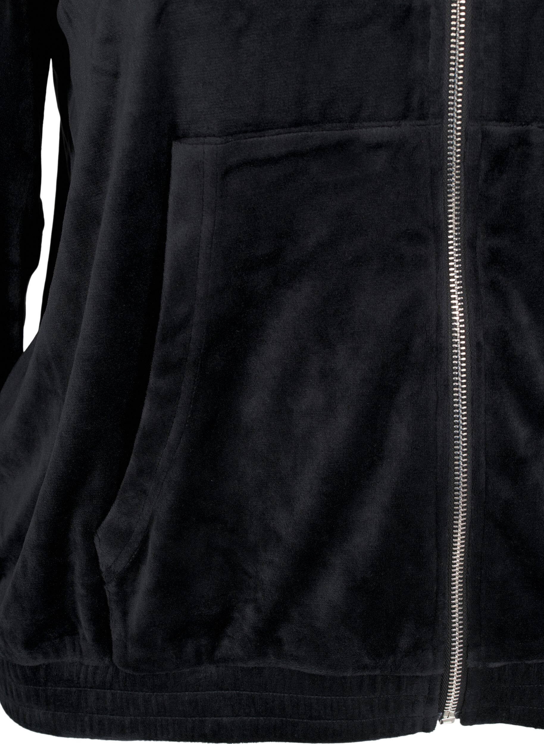 Zizzifashion Velour cardigan with hood, Black, Packshot image number 3