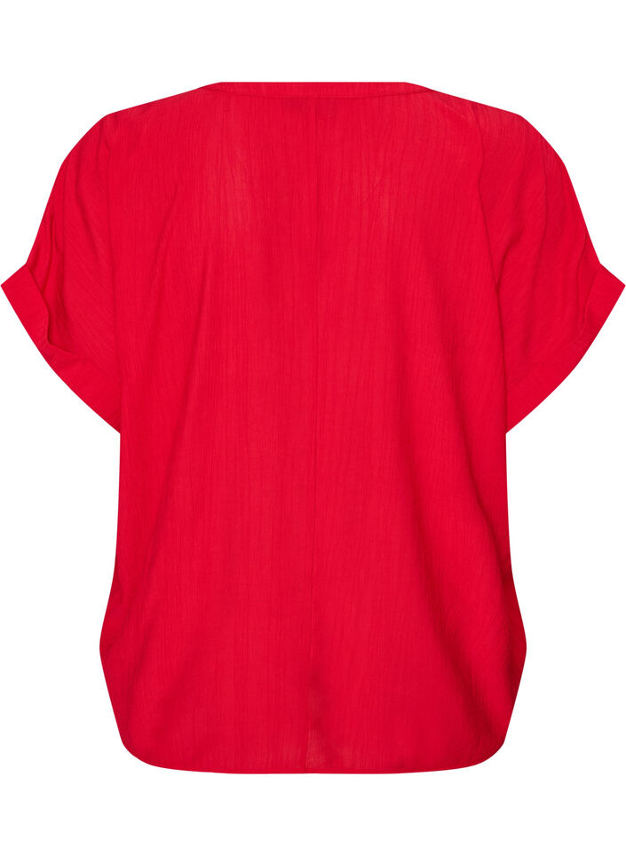Viscose blouse with buttons and texture, Red, Packshot image number 1