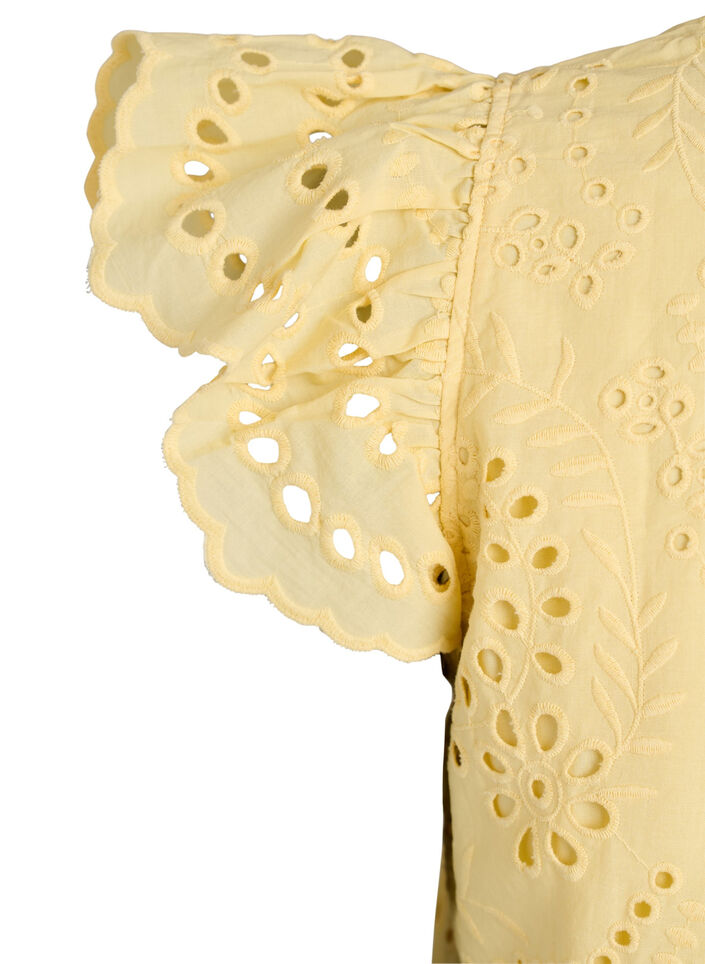 Broderie anglaise dress with ruffle sleeves, Yellow, Packshot image number 3