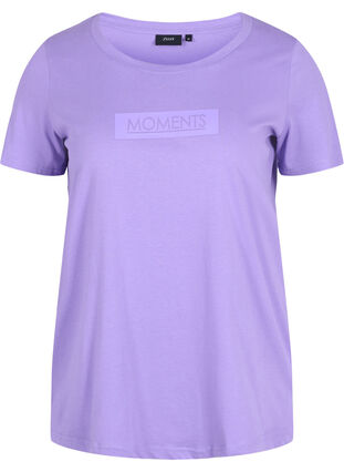 Short-sleeved cotton t-shirt with a print, Paisley Purple TEXT, Packshot image number 0