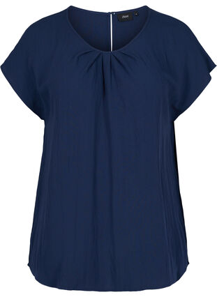Short-sleeved viscose blouse with round neck, Navy Blazer, Packshot image number 0