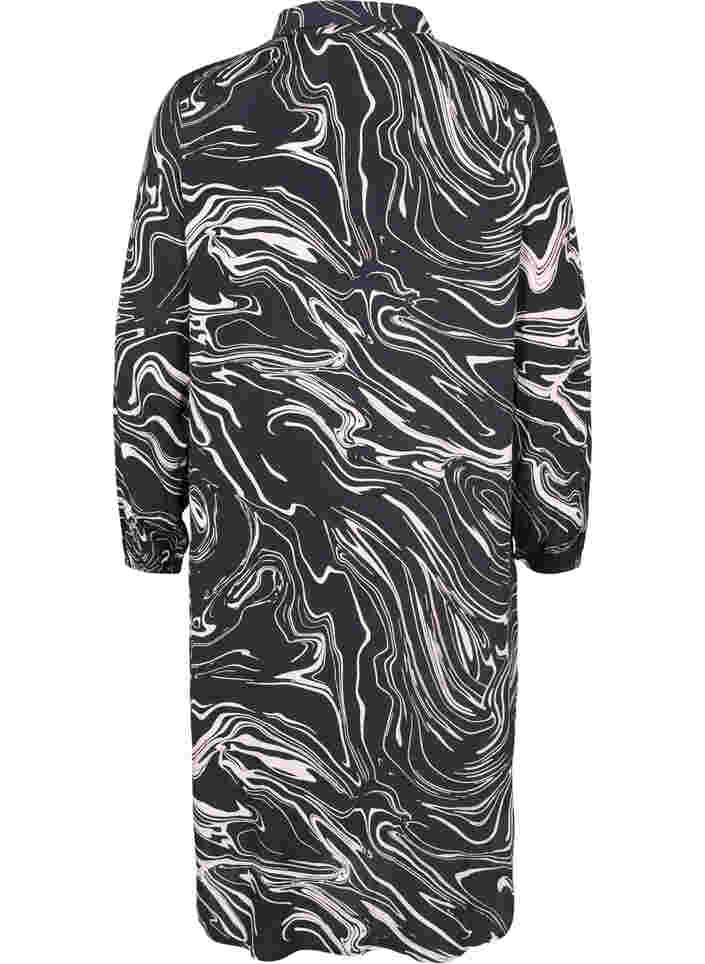 Shirt dress in viscose with print, Black Swirl AOP, Packshot image number 1