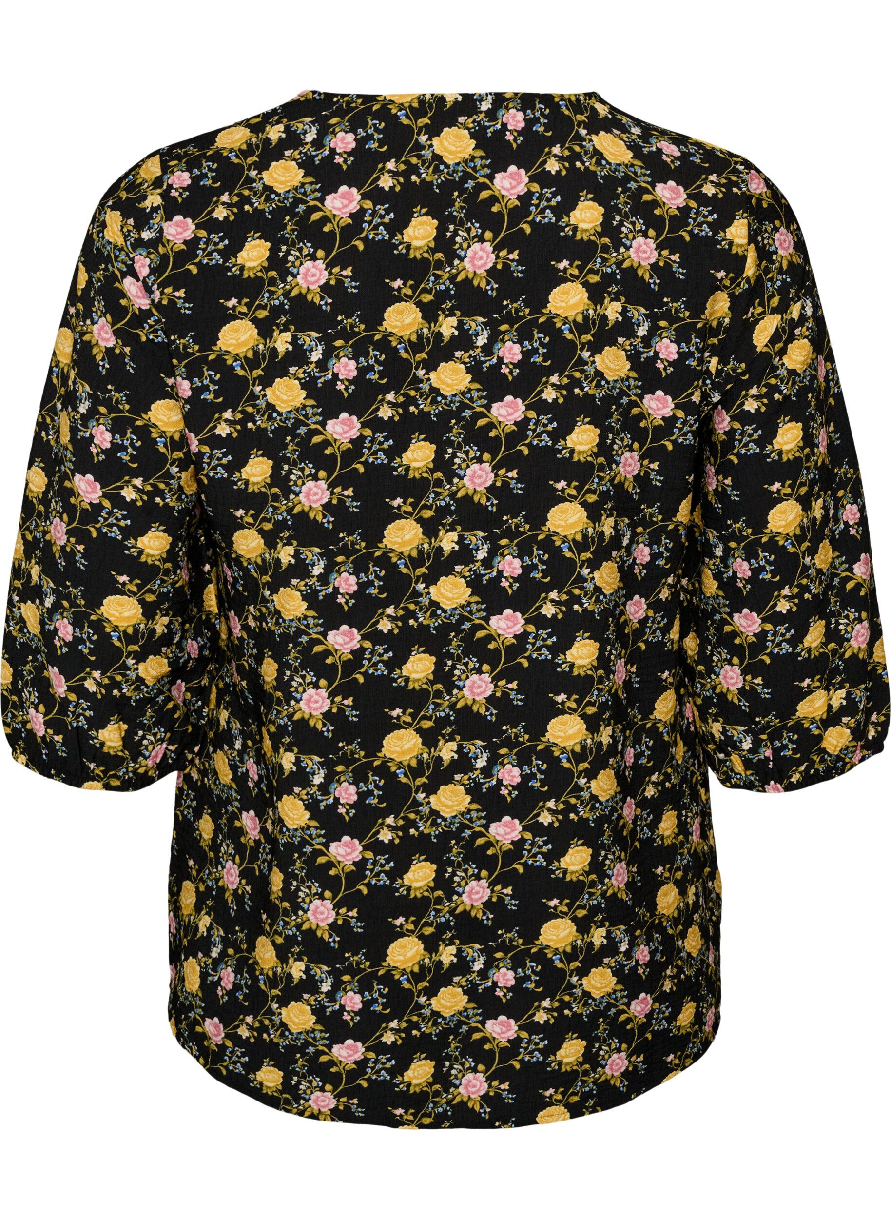 ZizzifashionPatterned viscose blouse with 3/4-sleeves, Black, Packshot image number 1