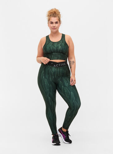 	 Printed workout leggings with text print, Leaf Comb, Model image number 0