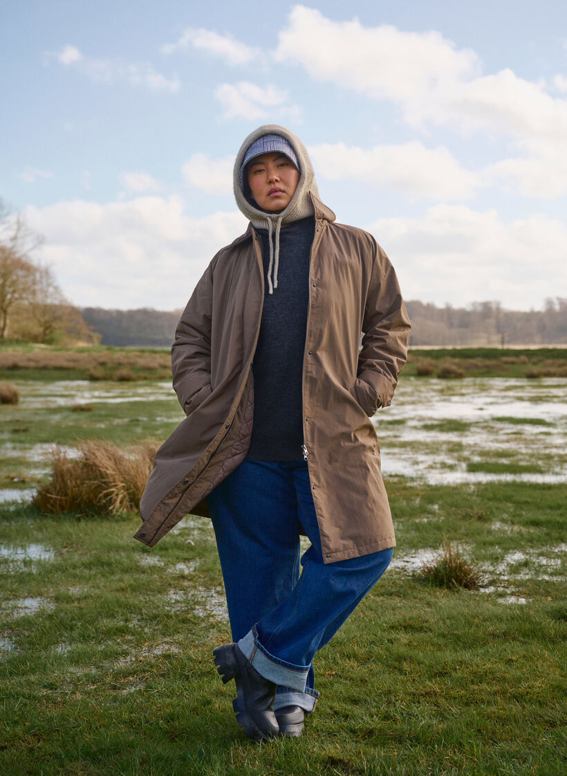 Transitional coat with velvet collar and pockets, Chocolate Chip, Image image number 0