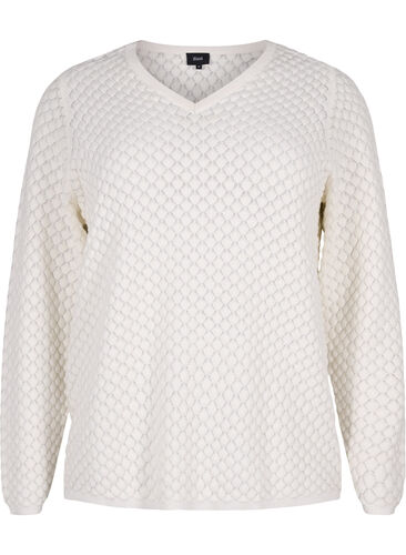 Patterned knitted top with v-neckline, Cloud Dancer, Packshot image number 0