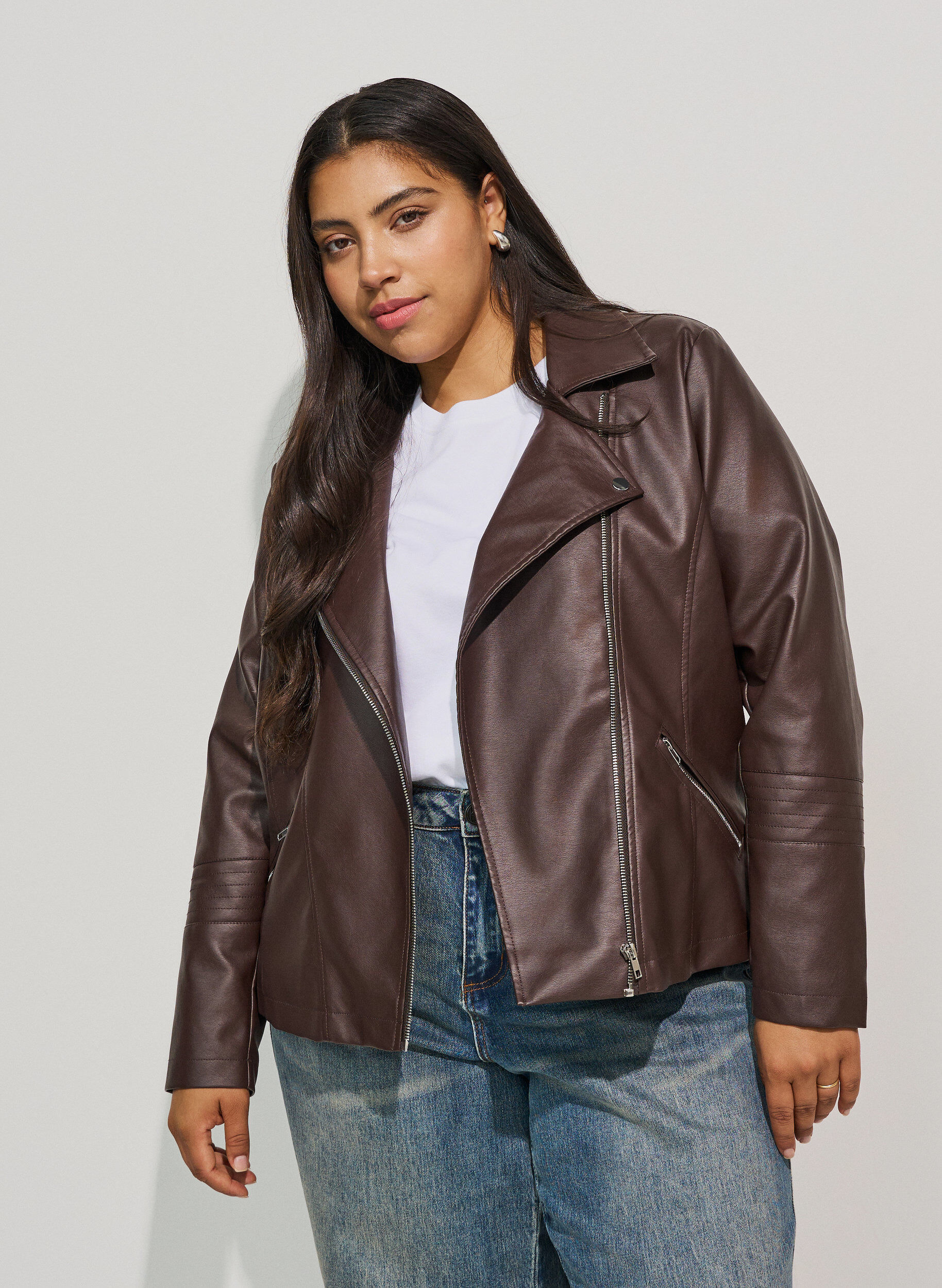 ZizzifashionBiker jacket in faux leather, Brown, Model image number 3