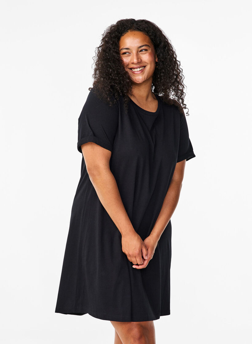 Cotton t-shirt dress, Black, Model image number 0