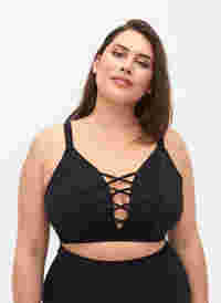 Bikini top with string detail, Black, Model