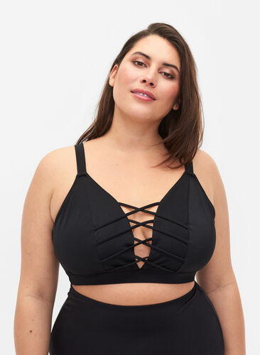 Bikini top with string detail, Black, Model image number 0