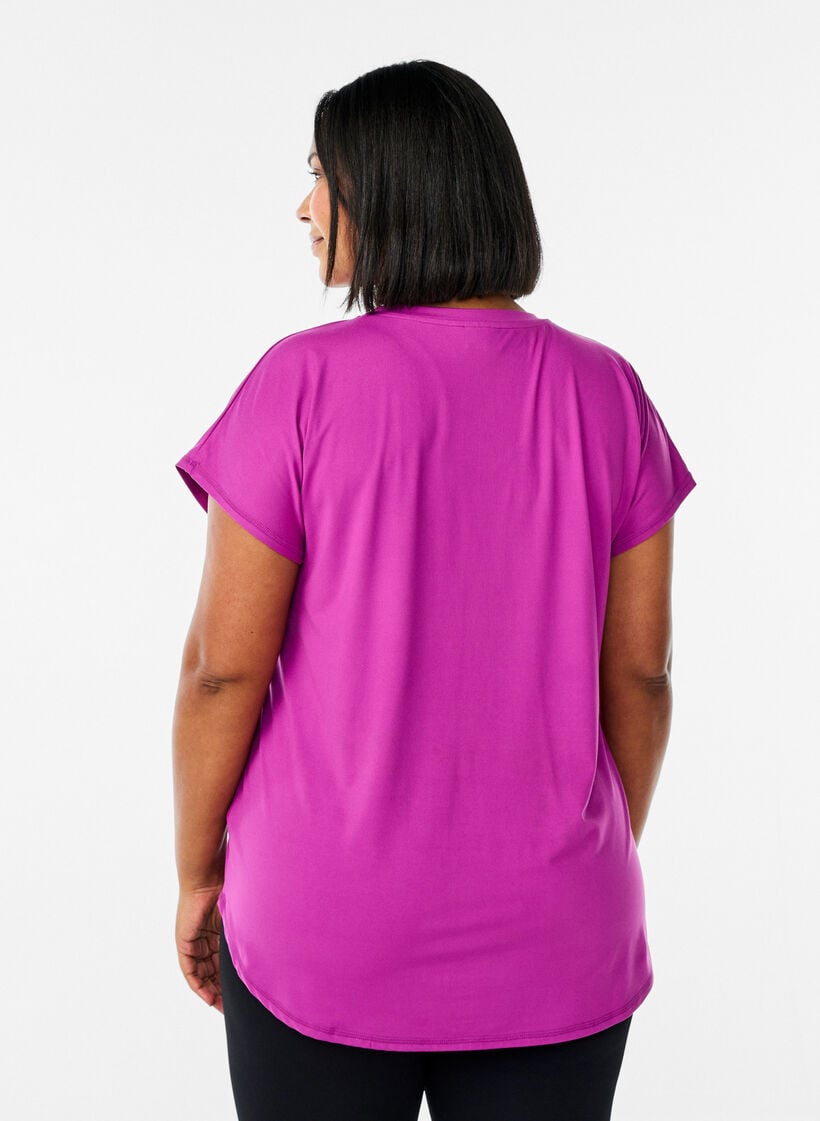 Short sleeve sport t-shirt with v-neck, Purple, Model image number 2