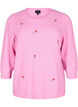 Knitted blouse with flowers and 3/4 sleeves, Begonia Pink Mel., Packshot image number 0
