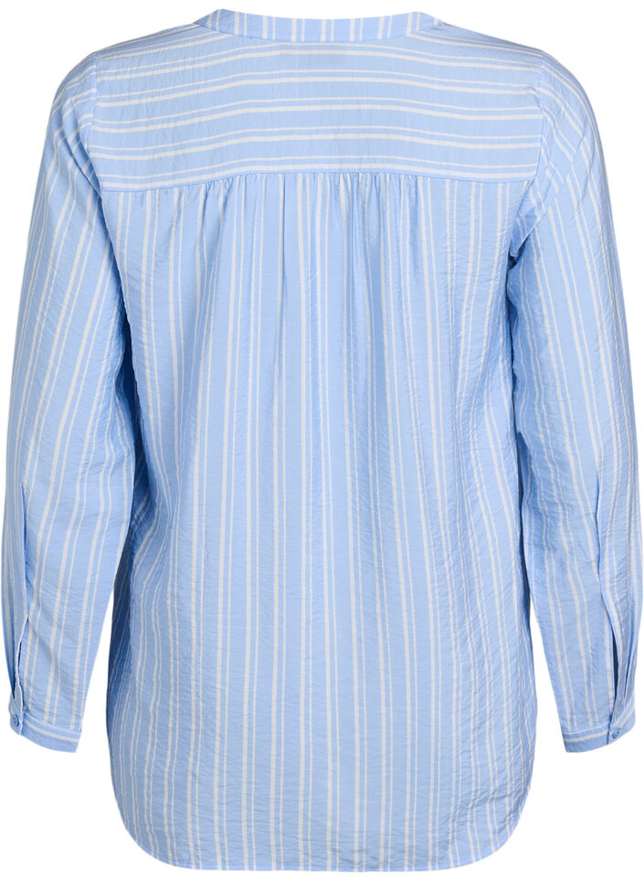 FLASH - Striped shirt blouse with V-neck, Light Blue, Packshot image number 1