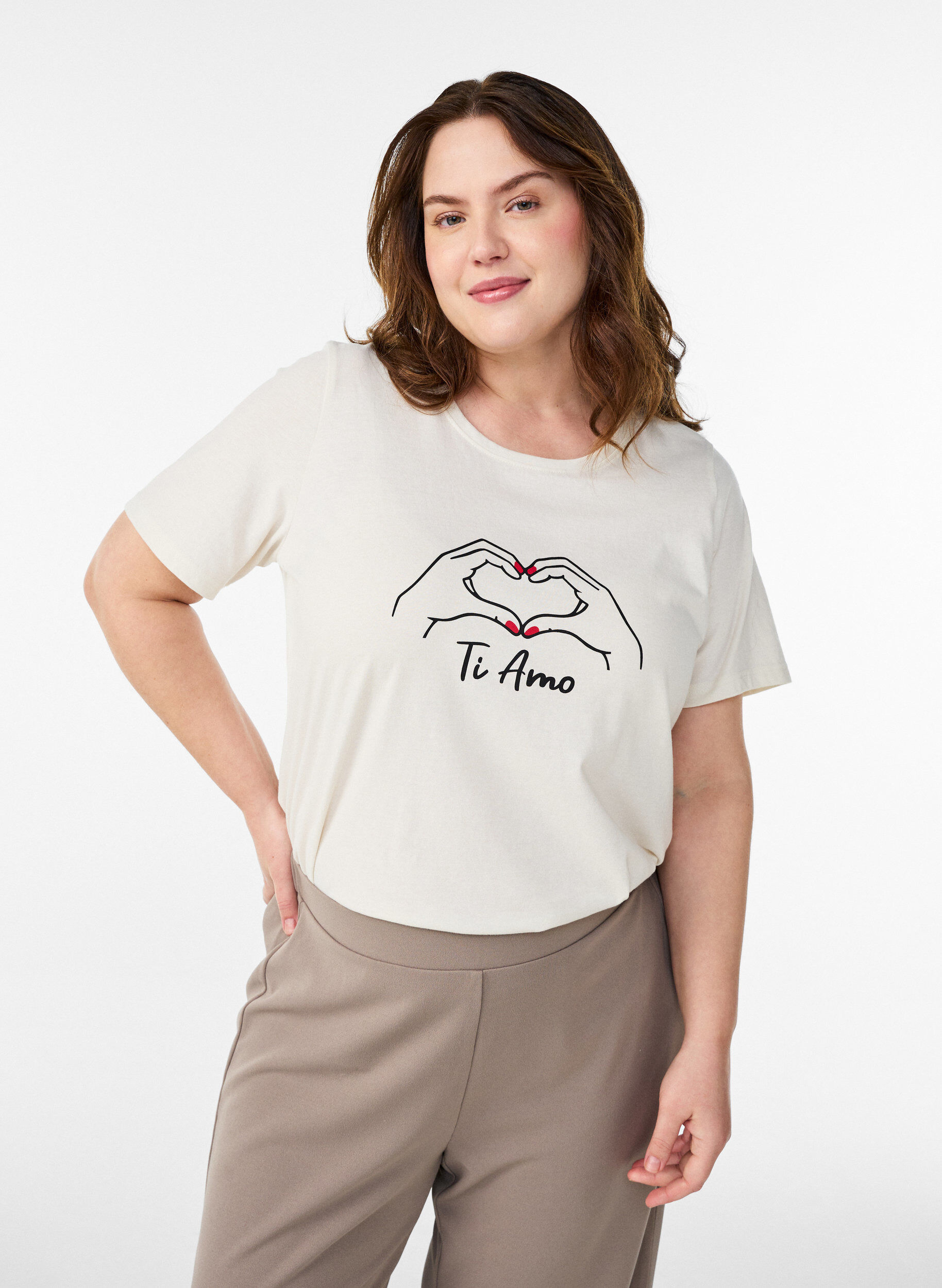T-shirt with motif, White, Model