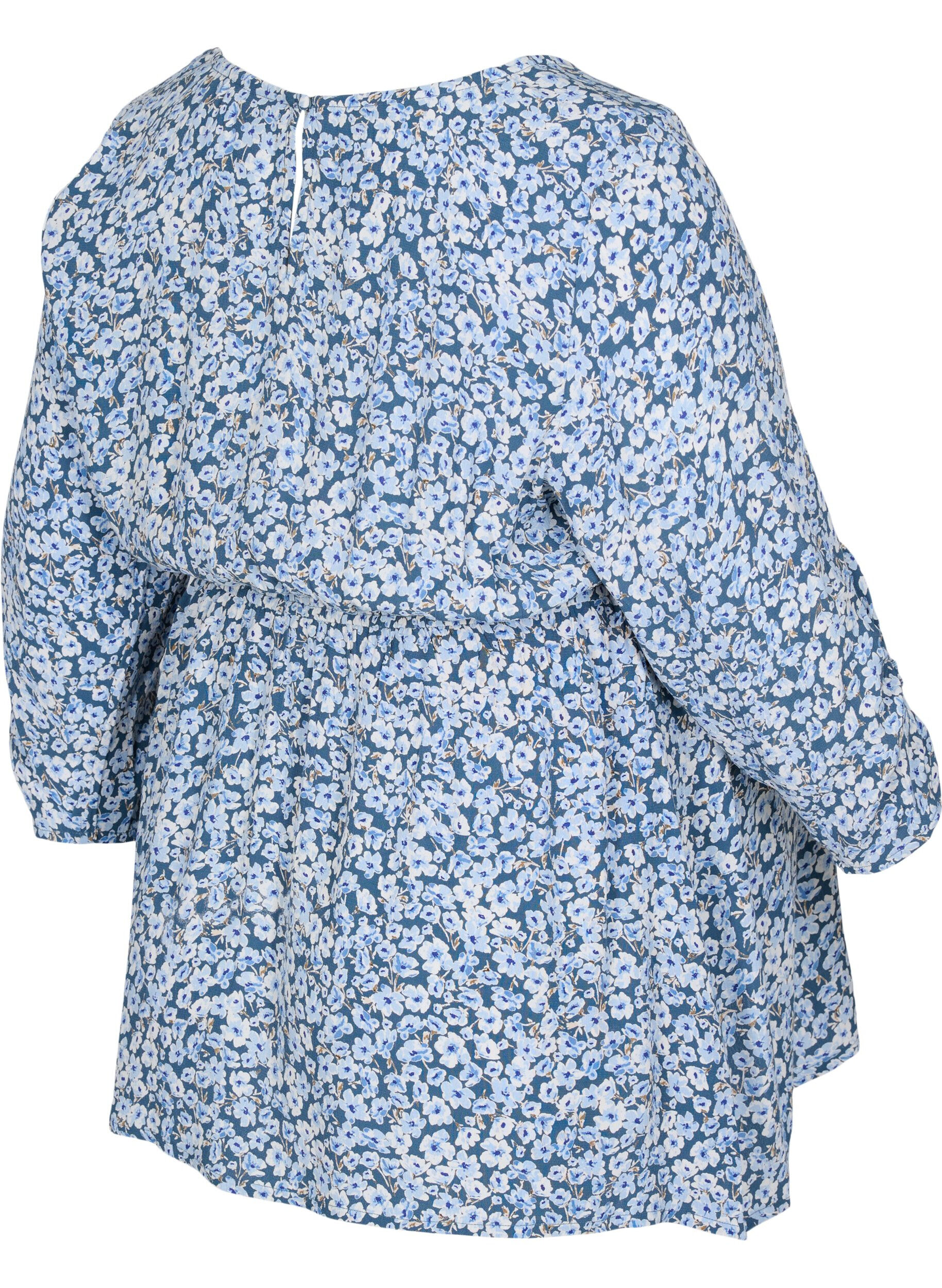Zizzifashion Maternity blouse in viscose and floral print, Blue Flower AOP, Packshot image number 1