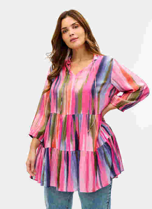 Printed viscose tunic with tie-string detail