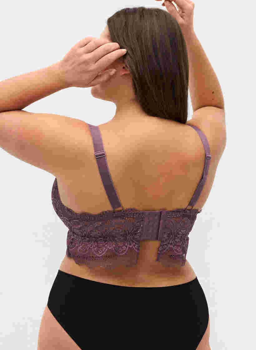 Lace bra with removable inserts, Black Plum, Model image number 1