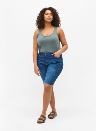 Plain-coloured cotton top, Balsam Green Solid, Model image number 2