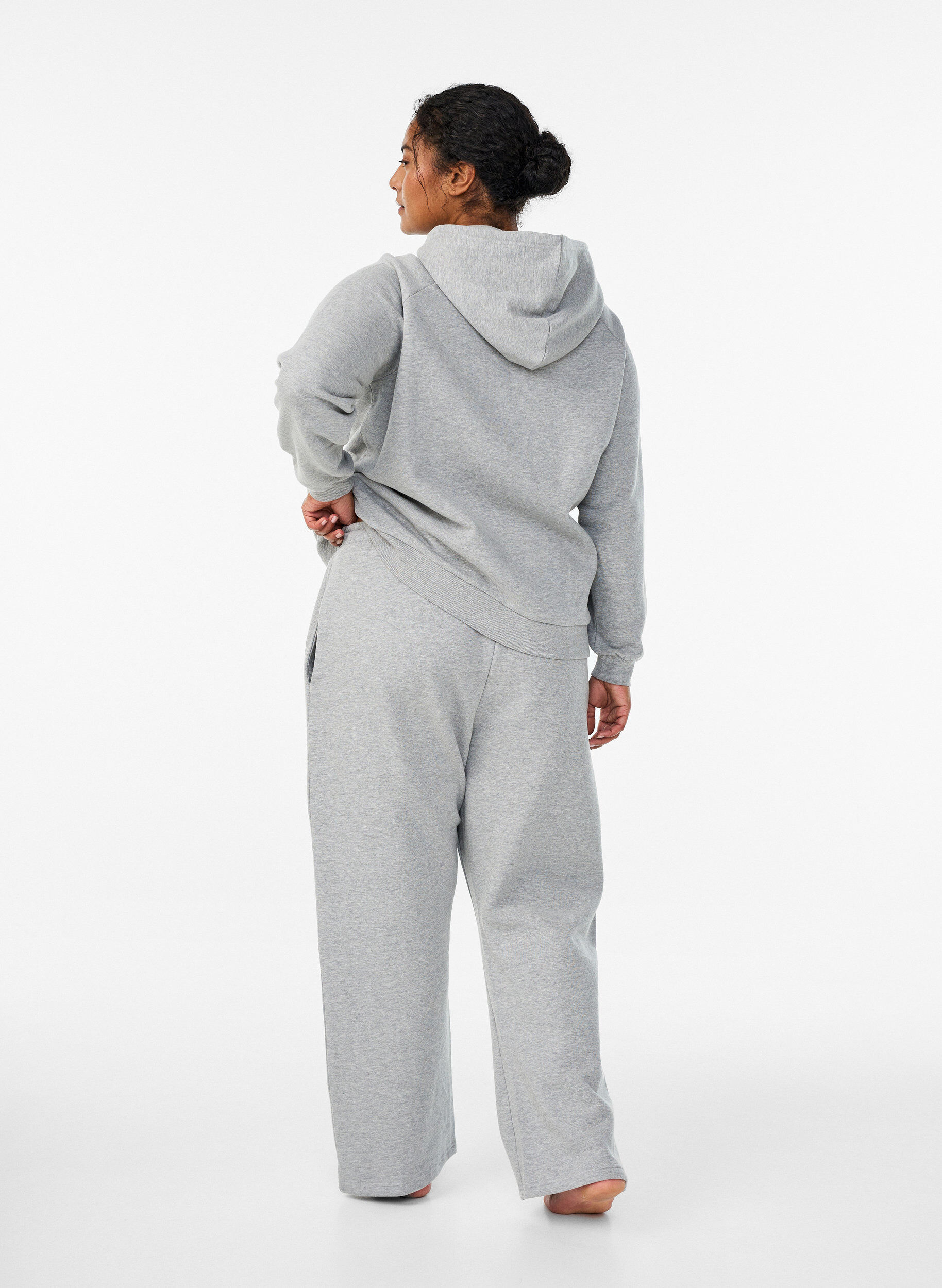Zizzifashion High-waisted sweatpants with brushed inside, Grey, Model image number 1