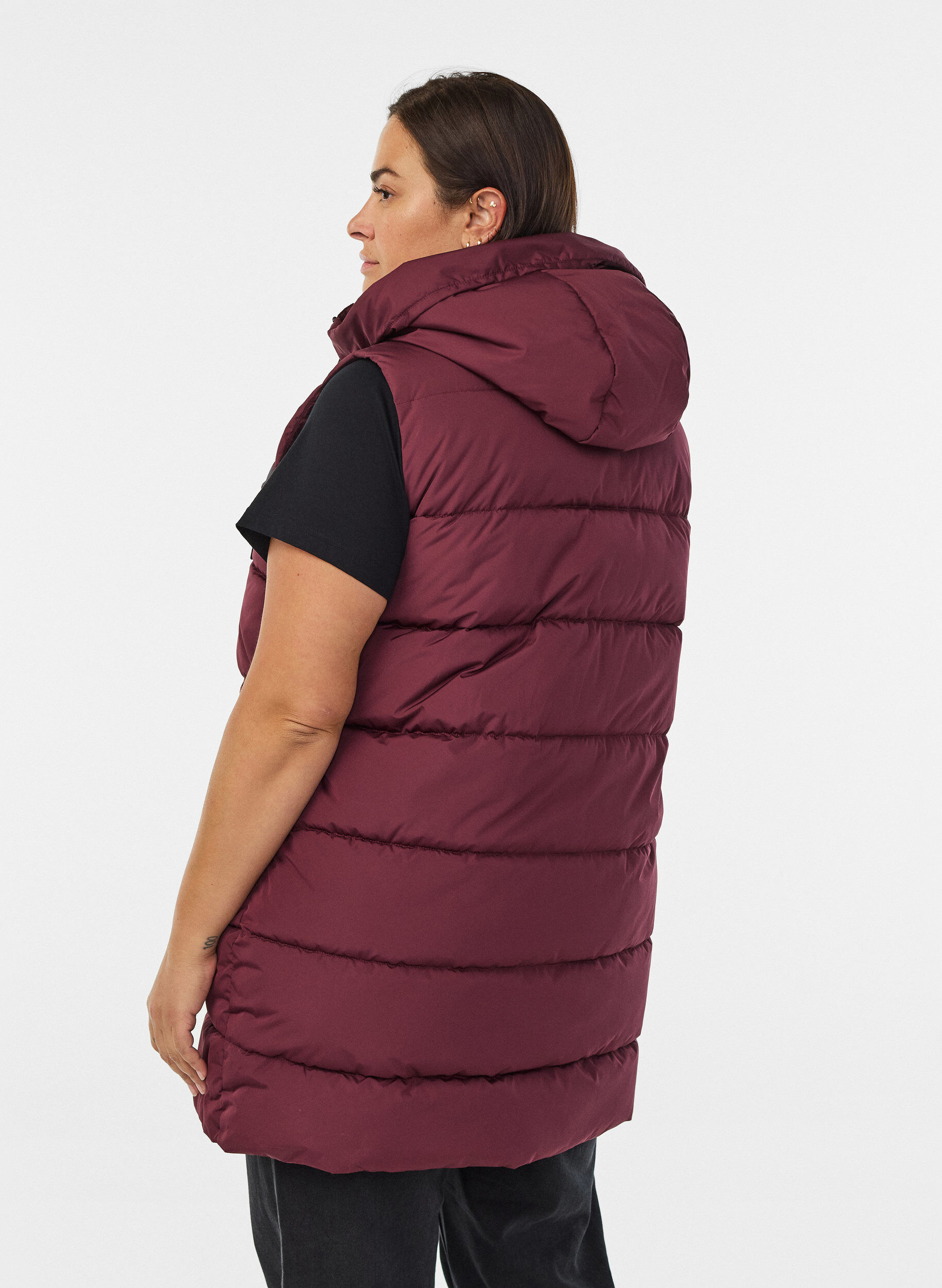 ZizzifashionLong vest with hood and pockets, Red, Model image number 2