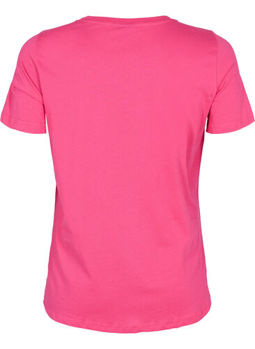 Short sleeve cotton t-shirt with text print, Fandango Pink, Packshot image number 1