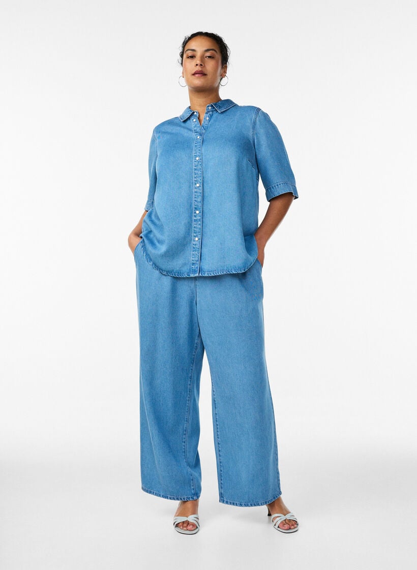 Wide-leg Lyocell trousers with a denim look, Light Blue, Model image number 0