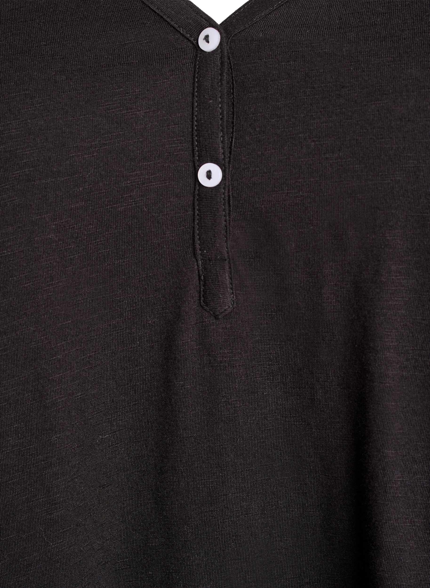 ZizzifashionLong-sleeved t-shirt with V-neck and buttons, Black, Packshot image number 2