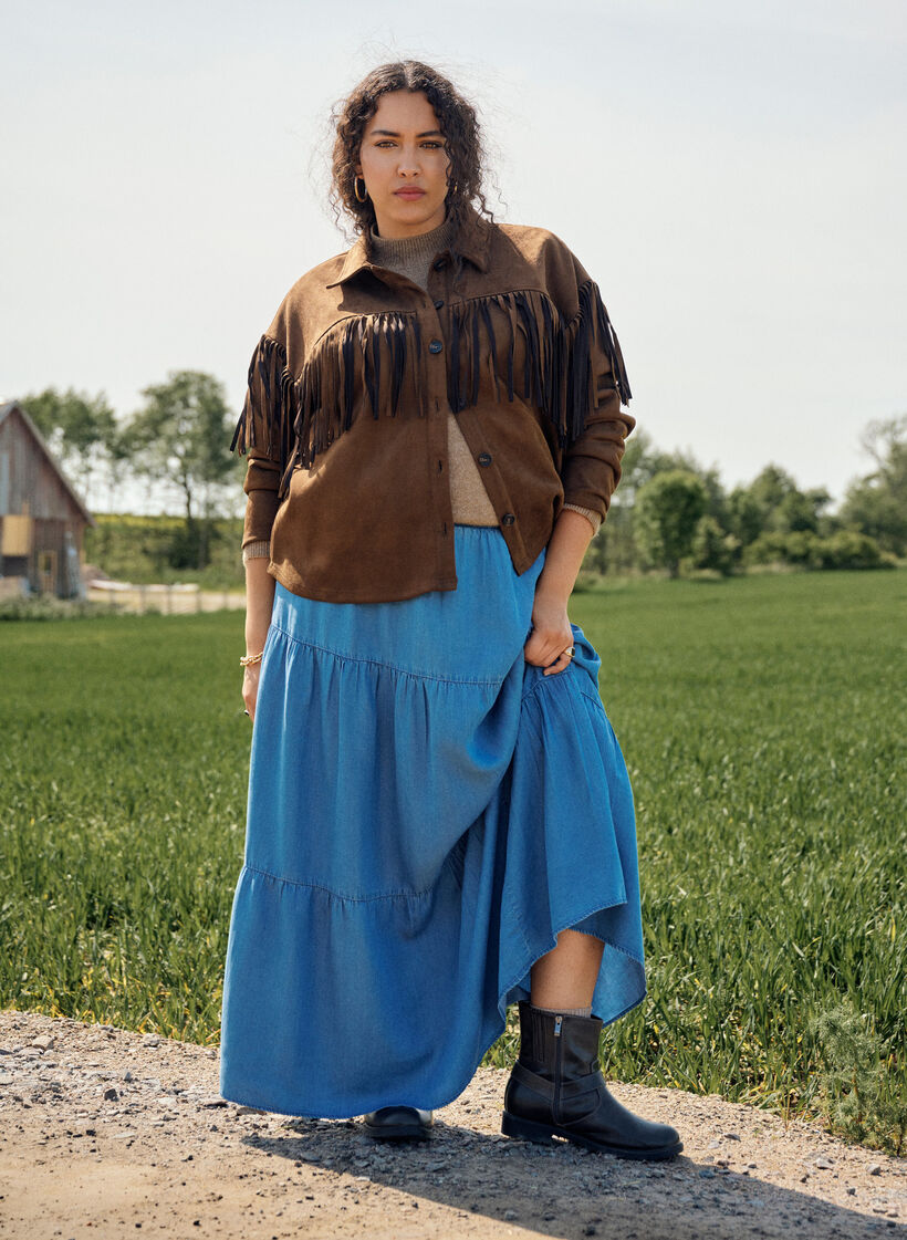 Denim maxi skirt with ruffles, Blue Denim, Image image number 0