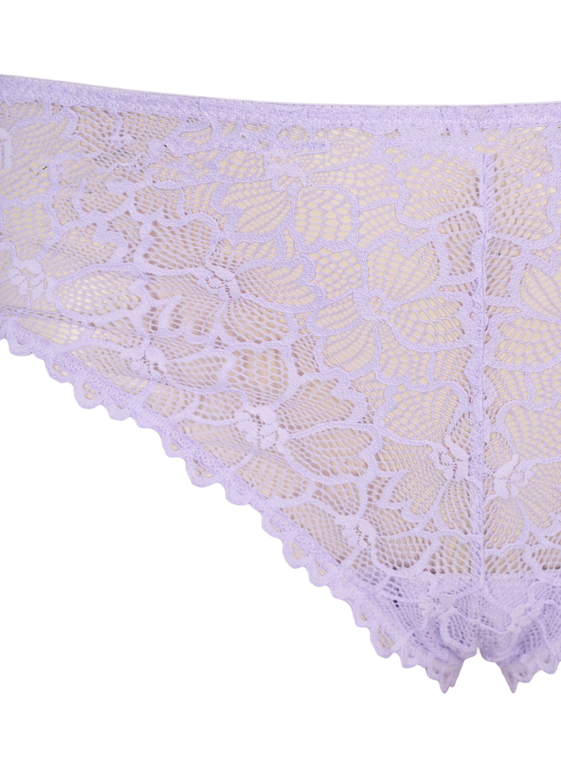 Zizzifashion Floral lace thong with regular waist, Purple, Packshot image number 2