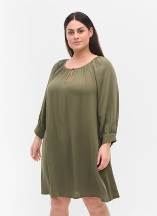 Viscose tunic with 3/4 sleeves, Dusty Olive, Model image number 0