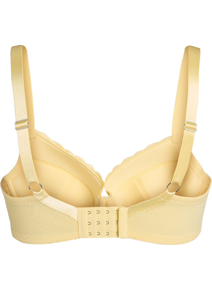 Padded bra with lace and dobby texture, Yellow, Packshot image number 1