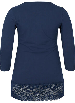 3/4-sleeved cotton blouse with lace, Navy Blazer, Packshot image number 1