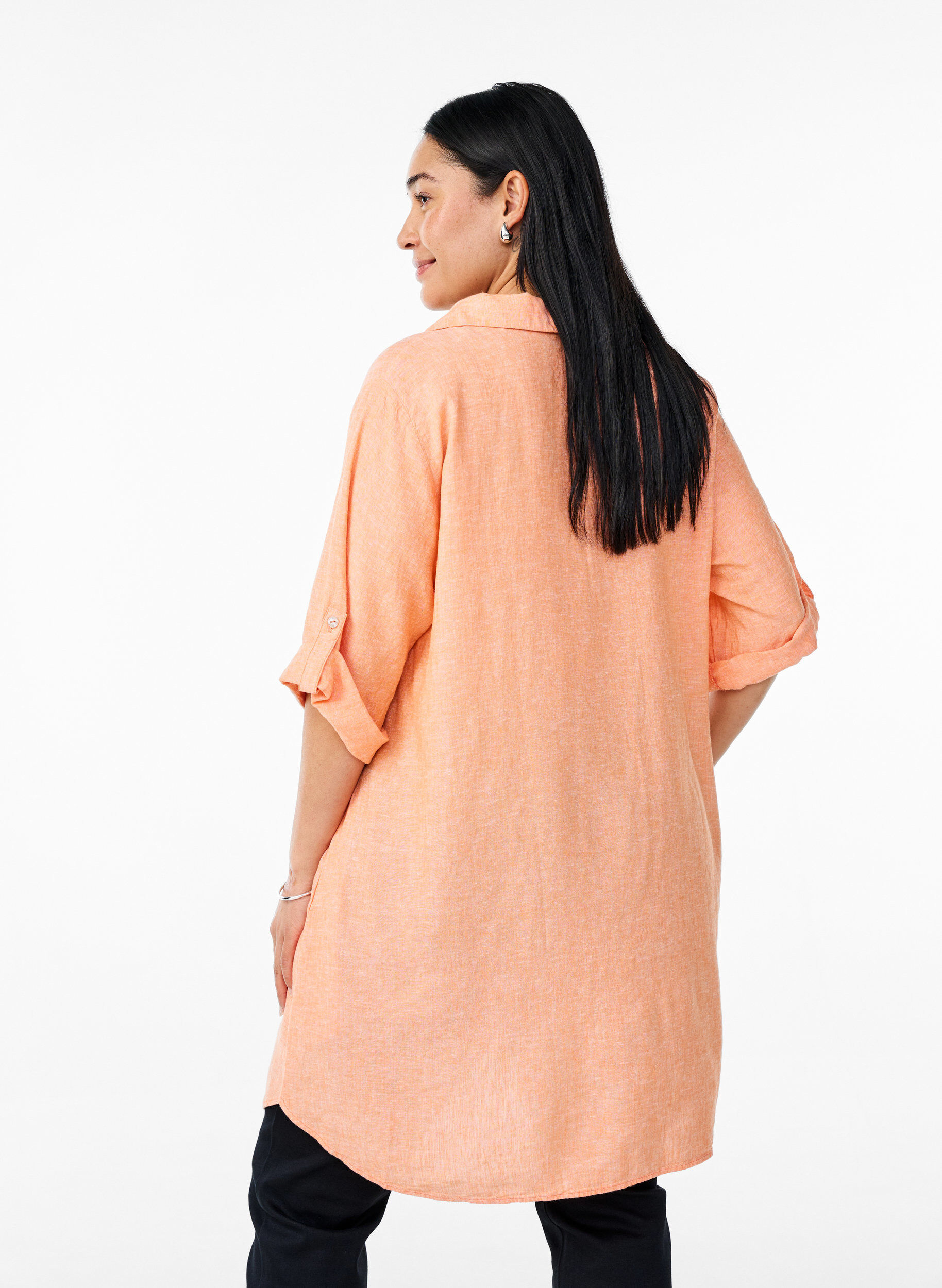 ZizzifashionLinen and viscose tunic with A-shape, Coral, Model image number 2