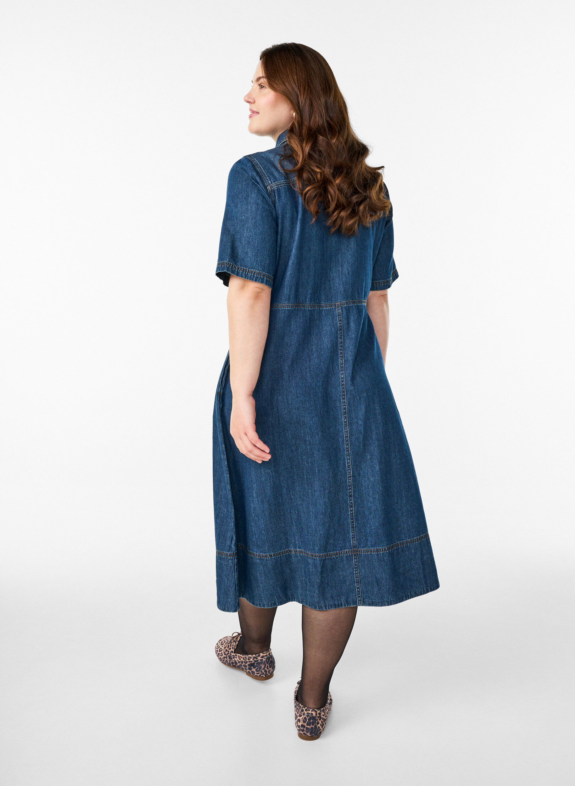 Zizzifashion Denim shirt dress with short sleeves, Blue, Model image number 1