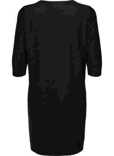 Glitter dress with 3/4 sleeves and round neckline, Black Black, Packshot image number 1