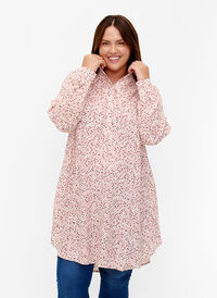 Dotted viscose dress with buttons, Rose Dot AOP, Model