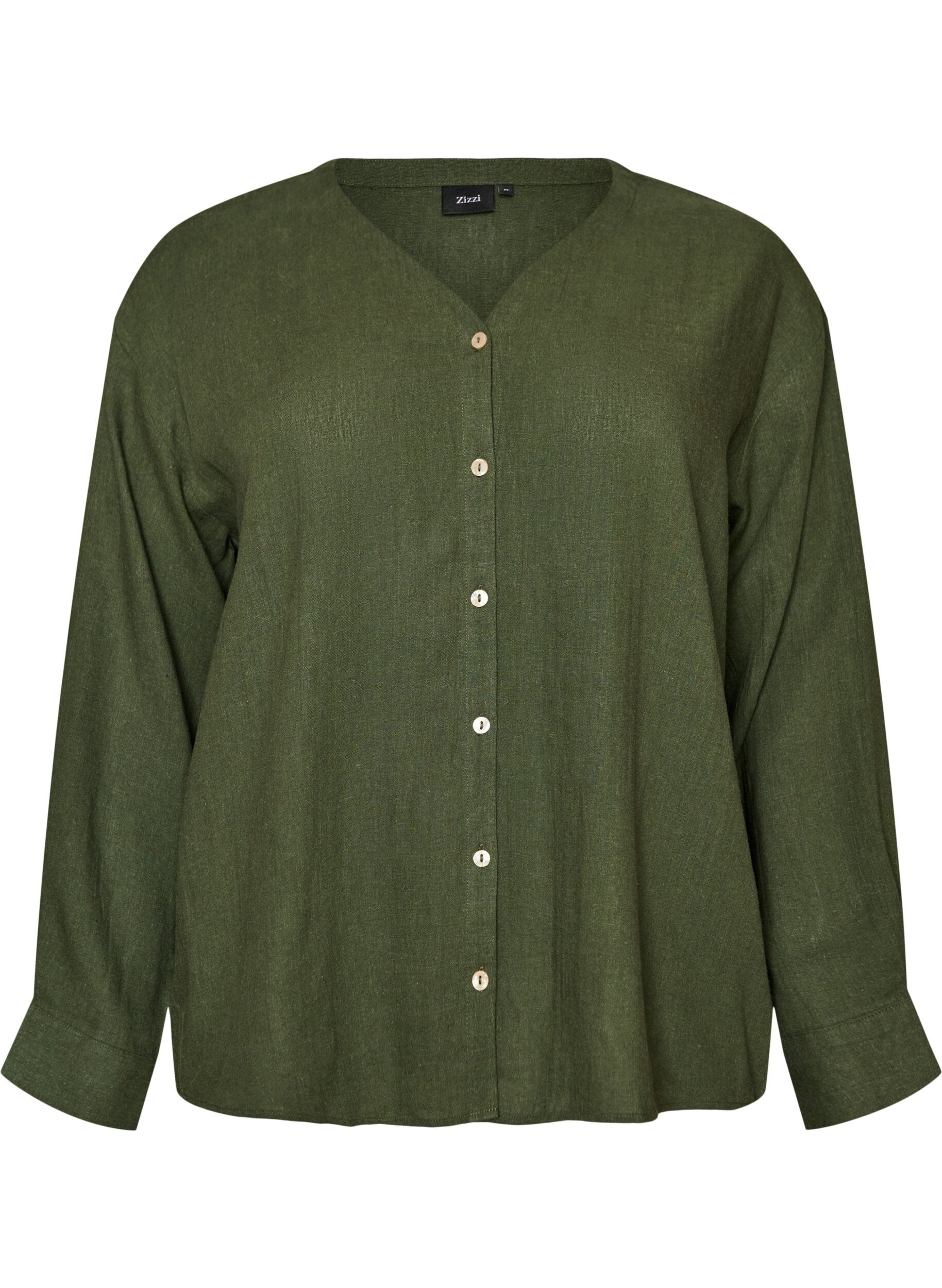 Blouse in linen and viscose with V-neck