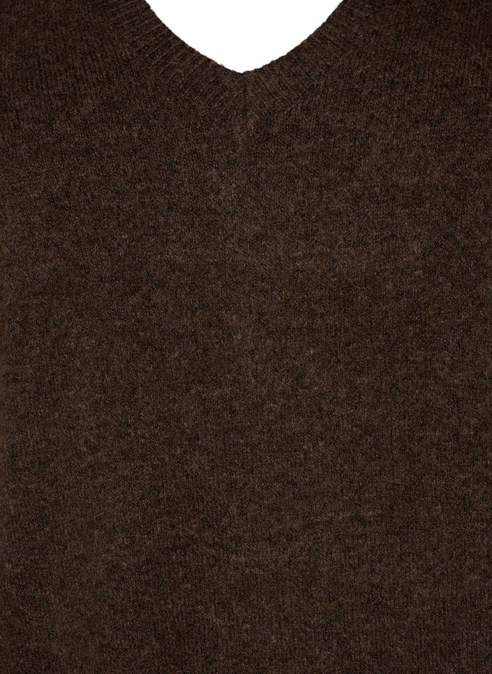 Long-sleeved knitted dress with V-neck, Brown, Packshot image number 2