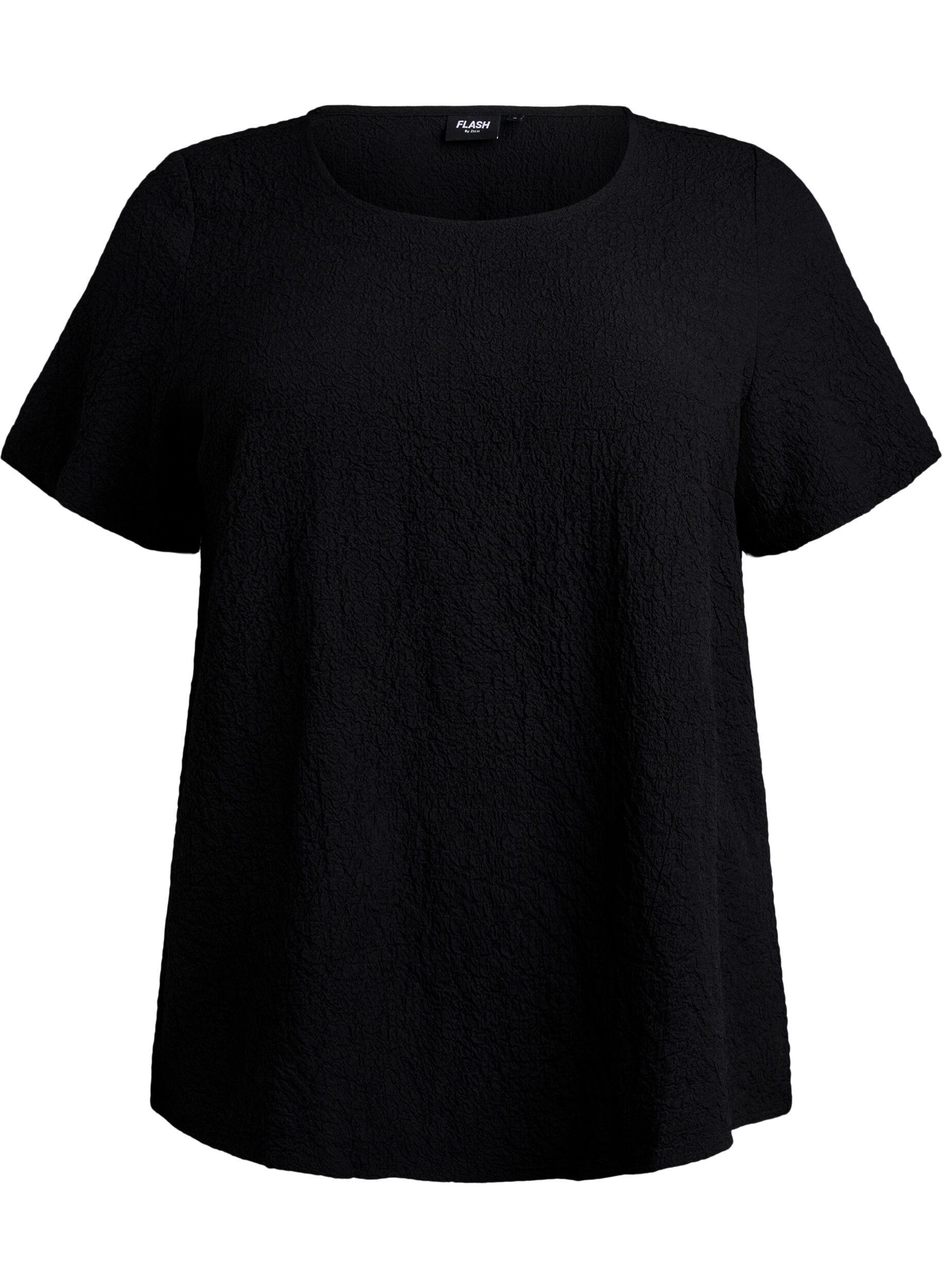 Zizzifashion FLASH - Short-sleeved blouse with texture, Black, Packshot image number 0