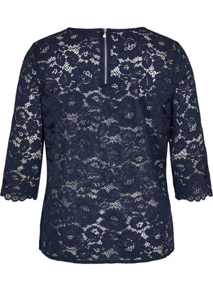 Lace blouse with 3/4 sleeves, Navy Blazer, Packshot image number 1
