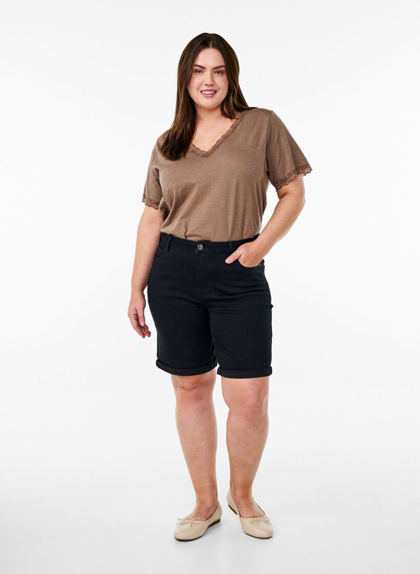 T-shirt with lace trim, Brown, Model image number 1