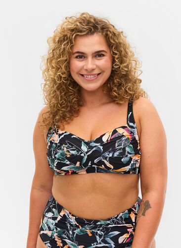 Printed bikini top, Leaf Print, Model image number 0