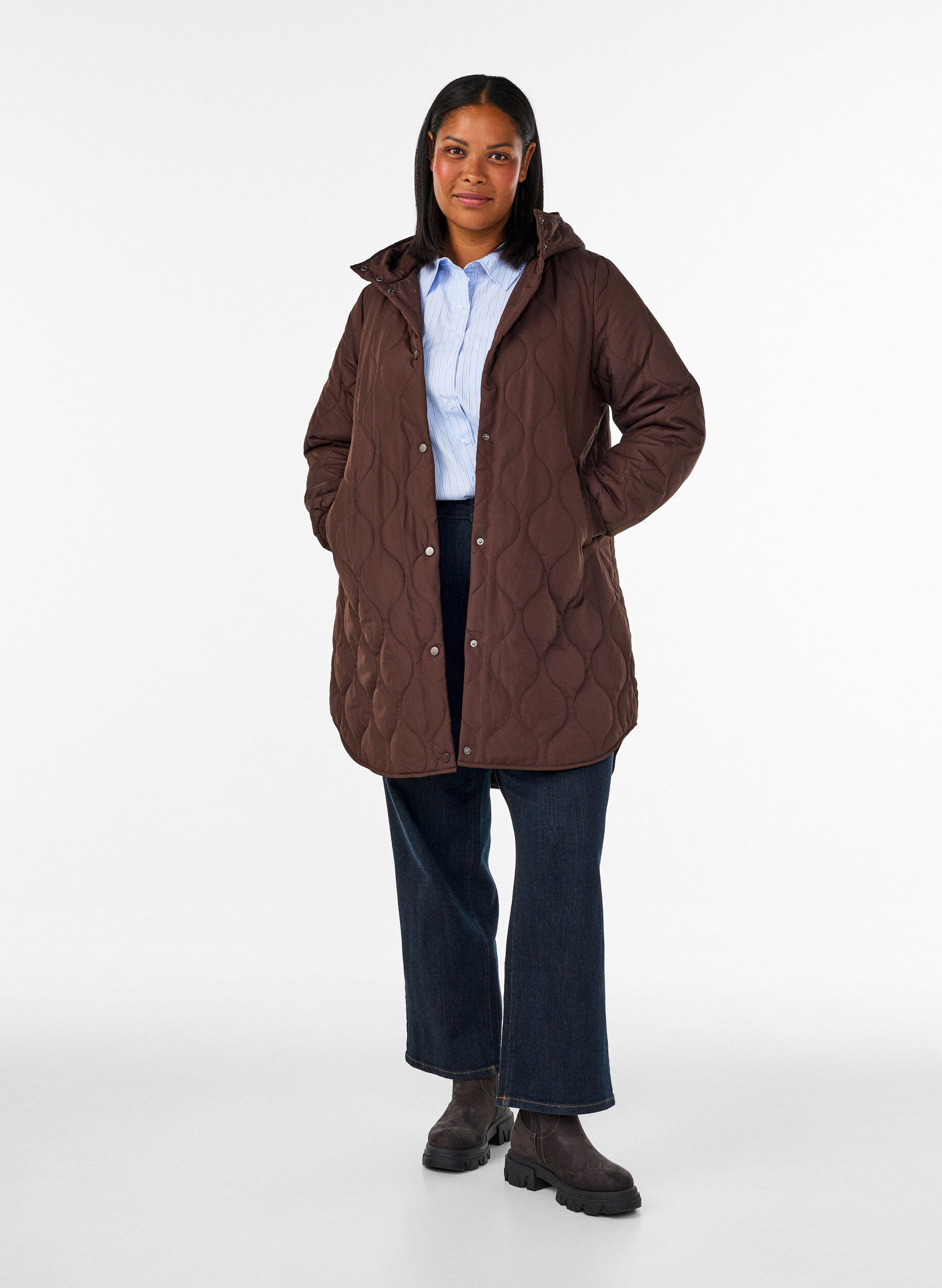 ZizzifashionMid-length quilted jacket with a hood, 1682, Model image number 1