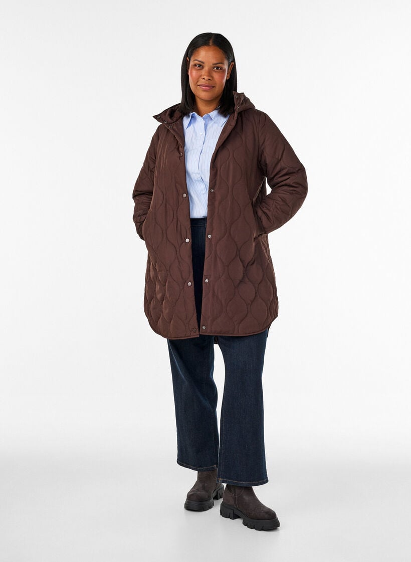 Mid-length quilted jacket with a hood, 1682, Model image number 1