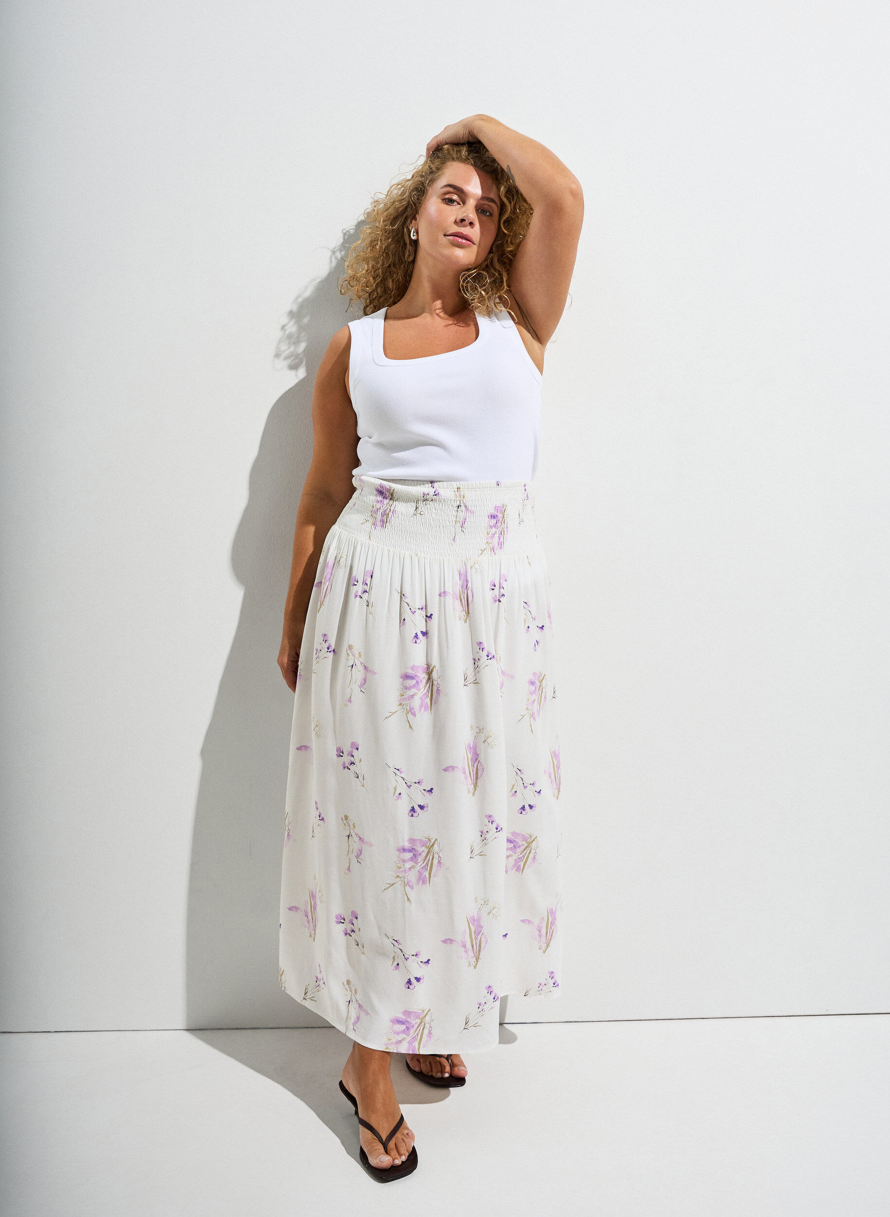 ZizzifashionViscose maxi skirt with smocking, White, Image image number 0