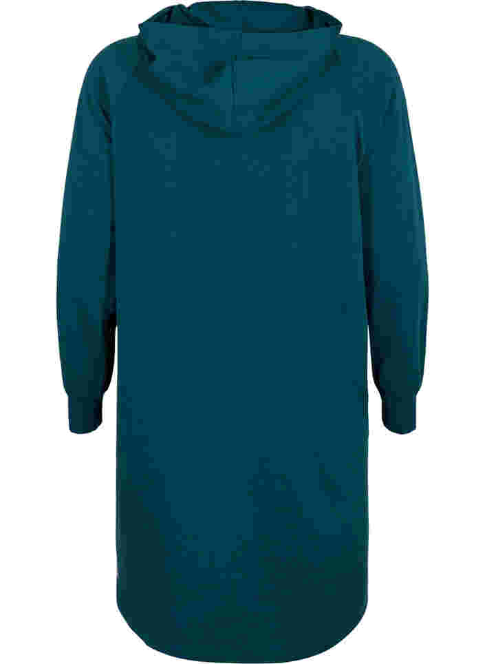 Long sleeved sweatshirt dress with hood, Deep Teal, Packshot image number 1