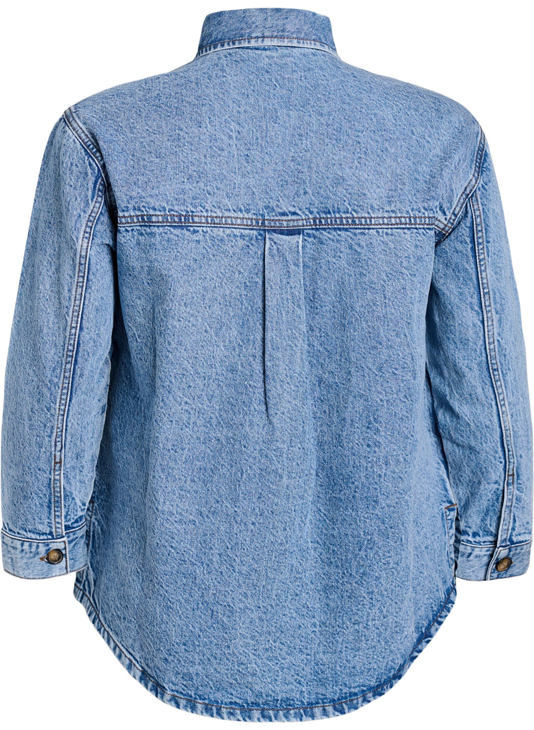 Zizzifashion Denim shirt with half placket and chest pockets, Light Blue, Packshot image number 1