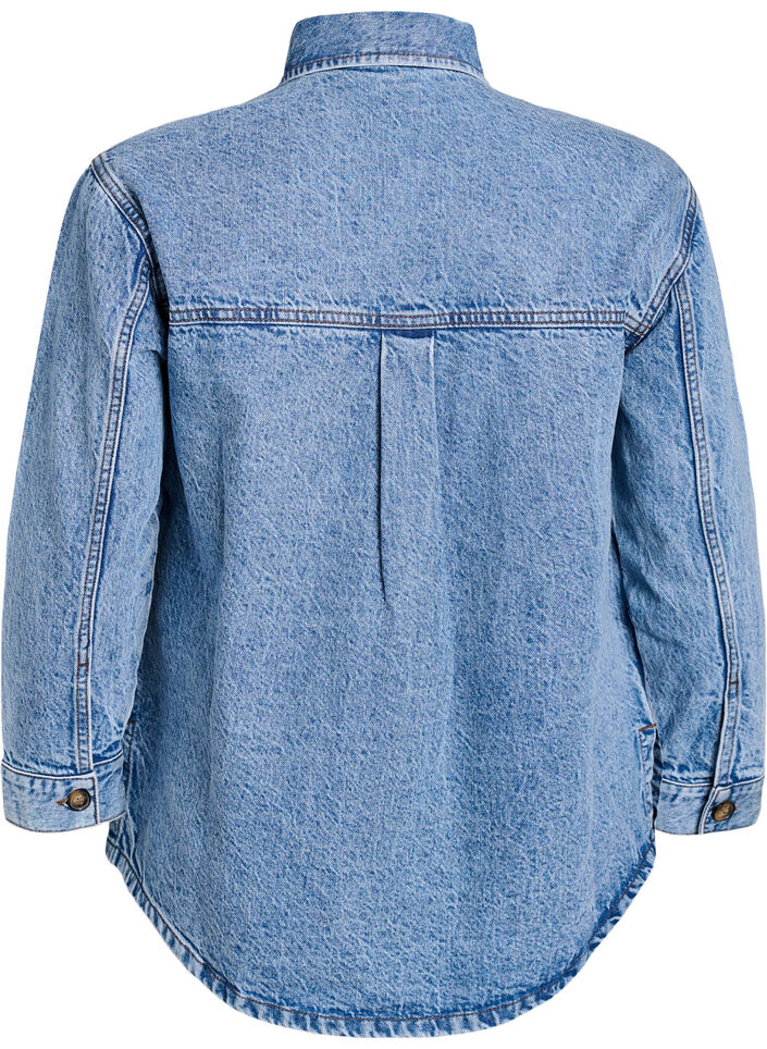 Denim shirt with half placket and chest pockets, Light Blue, Packshot